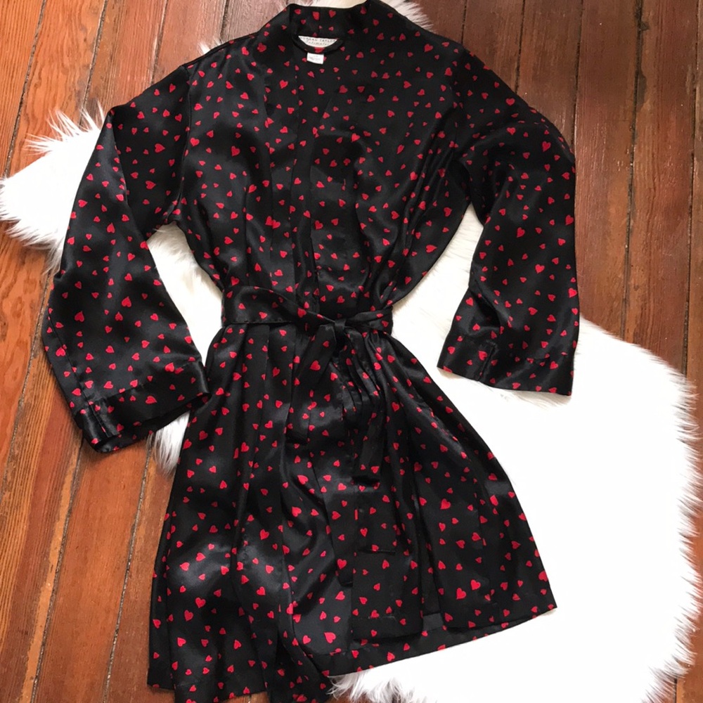 Silky Black Robe with hearts size small medium